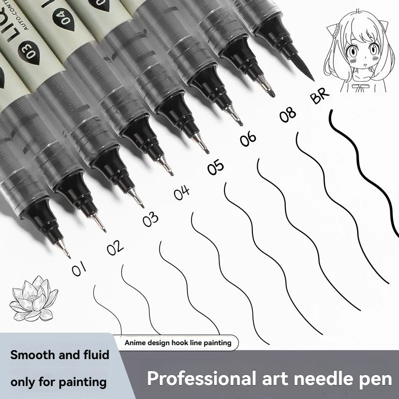 Copic Marker Sketch - 12 قلم رسم أسود رفيع، أقلام