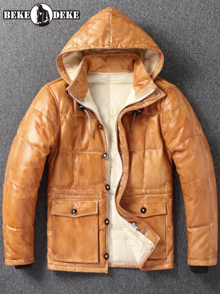 جاكيت رجالي شتوي من جلد الغنم  - مراجعة Leather Work Jacket With Hood وسعره