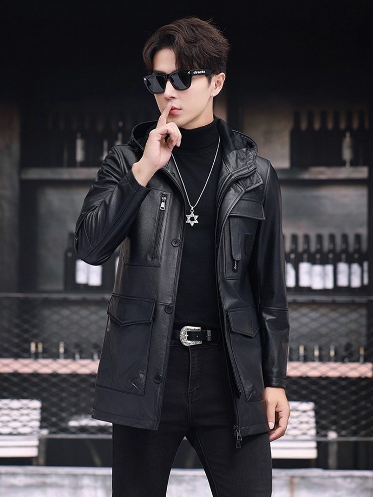 الشتاء رجال الأعمال العمل منتص - مراجعة Leather Work Jacket With Hood وسعره