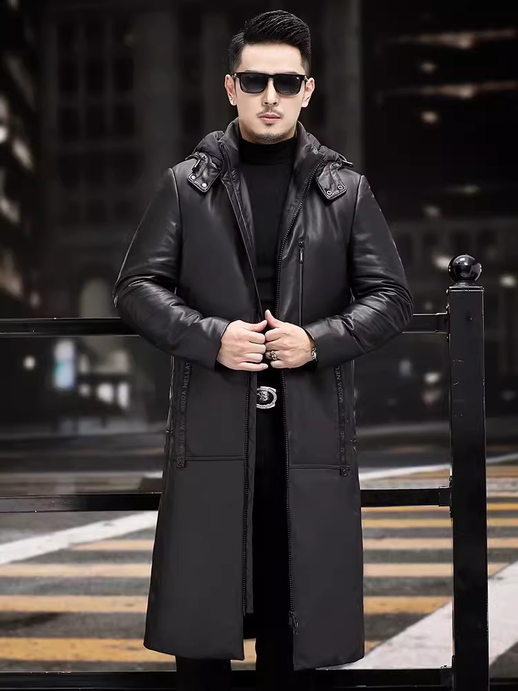 الشتاء سميكة الدافئة طويلة أوز - مراجعة Leather Work Jacket With Hood وسعره