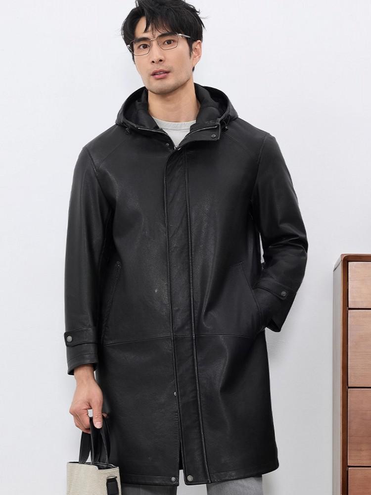 أزياء رجالي خريف جديد مقنعين ج - مراجعة Leather Work Jacket With Hood وسعره