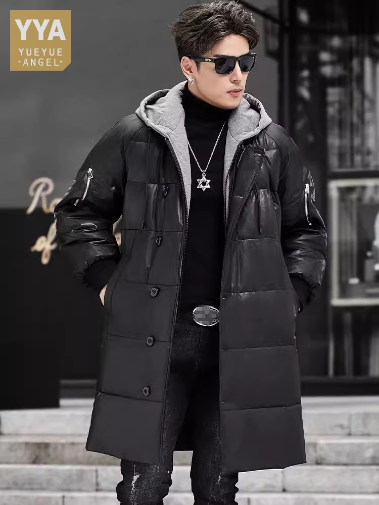 شتاء جديد الرجال مقنعين طويل ج - مراجعة Leather Work Jacket With Hood وسعره