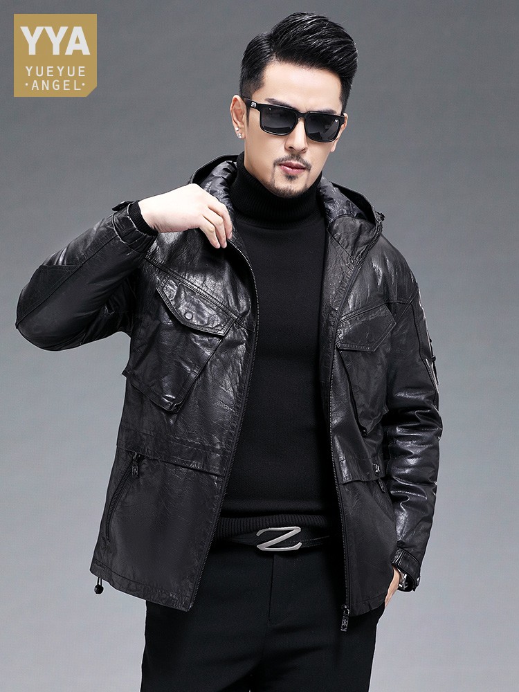 الشتاء الرجال الدافئة جلد الما - مراجعة Leather Work Jacket With Hood وسعره