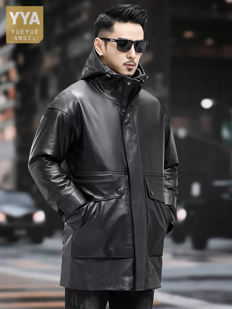 الشتاء الرجال الدافئة العمل أس - مراجعة Leather Work Jacket With Hood وسعره